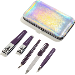 5 Piece Manicure Kit with Holographic Travel Case - Silver