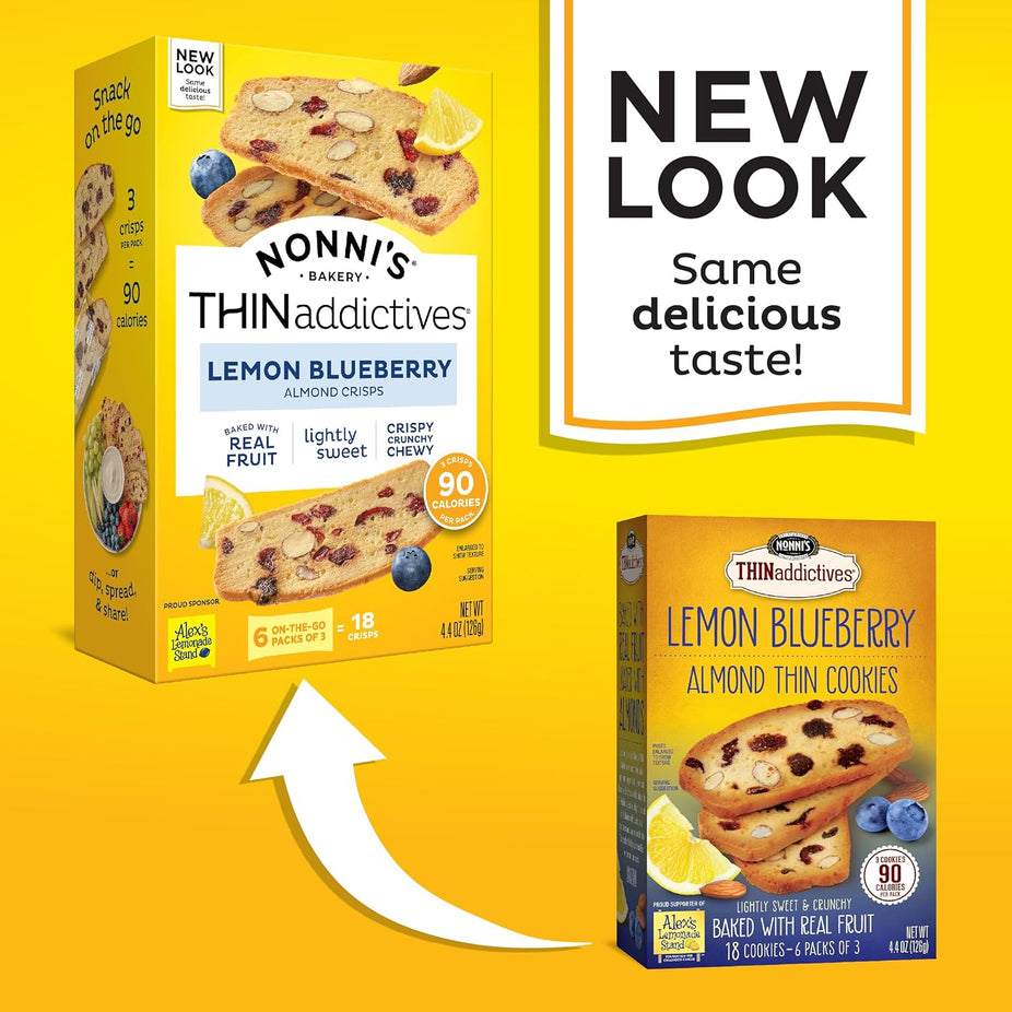 Lemon Blueberry Biscotti Almond Cookie Thins (6 packs of 3)