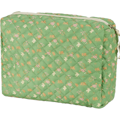 Quilted Green Floral Cosmetic Bag