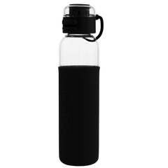 17oz Glass Water Bottle With Silicone Sleeve, Sport Cap - Black