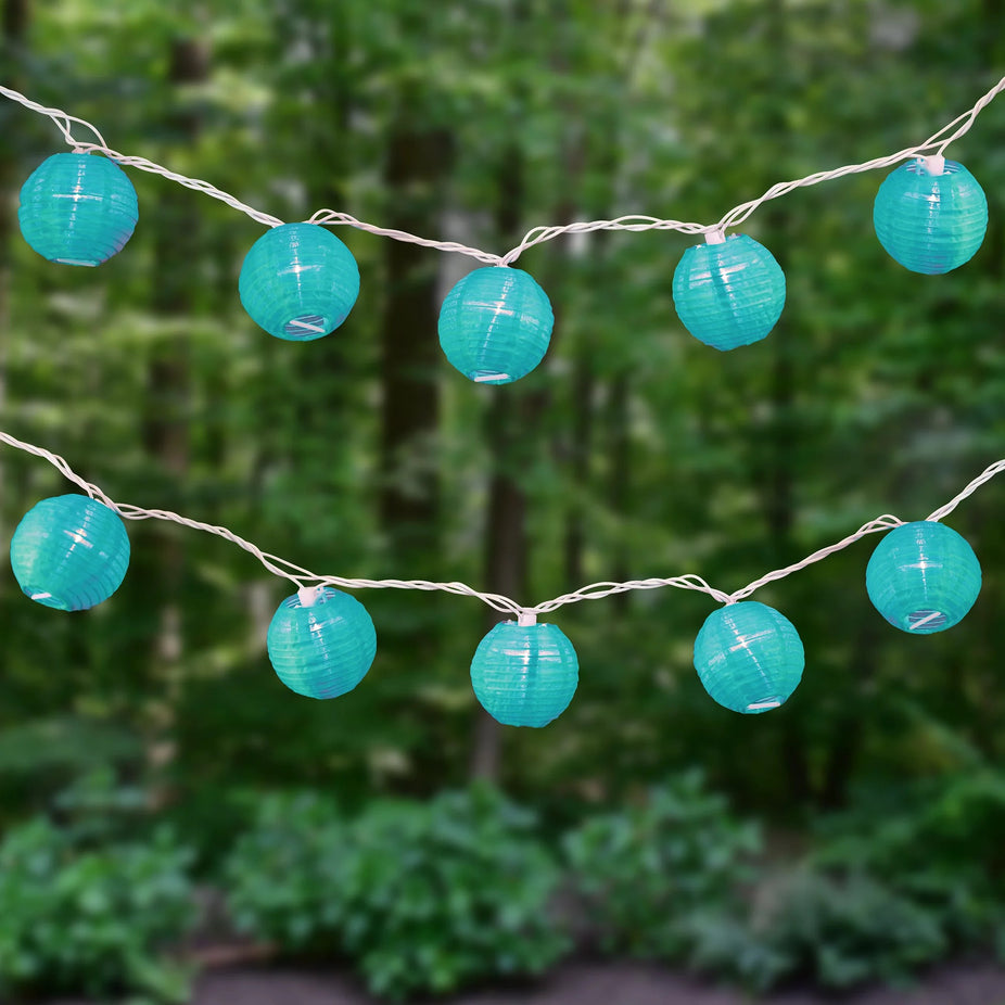 Electric String Lights with 10 Nylon Lanterns - Turquoise