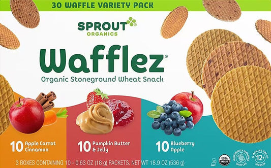 Wafflez Variety Pack (30CT) - 10 Apple Carrot Cinnamon, 10 Pumpkin Butter & Jelly, 10 Blueberry Apple