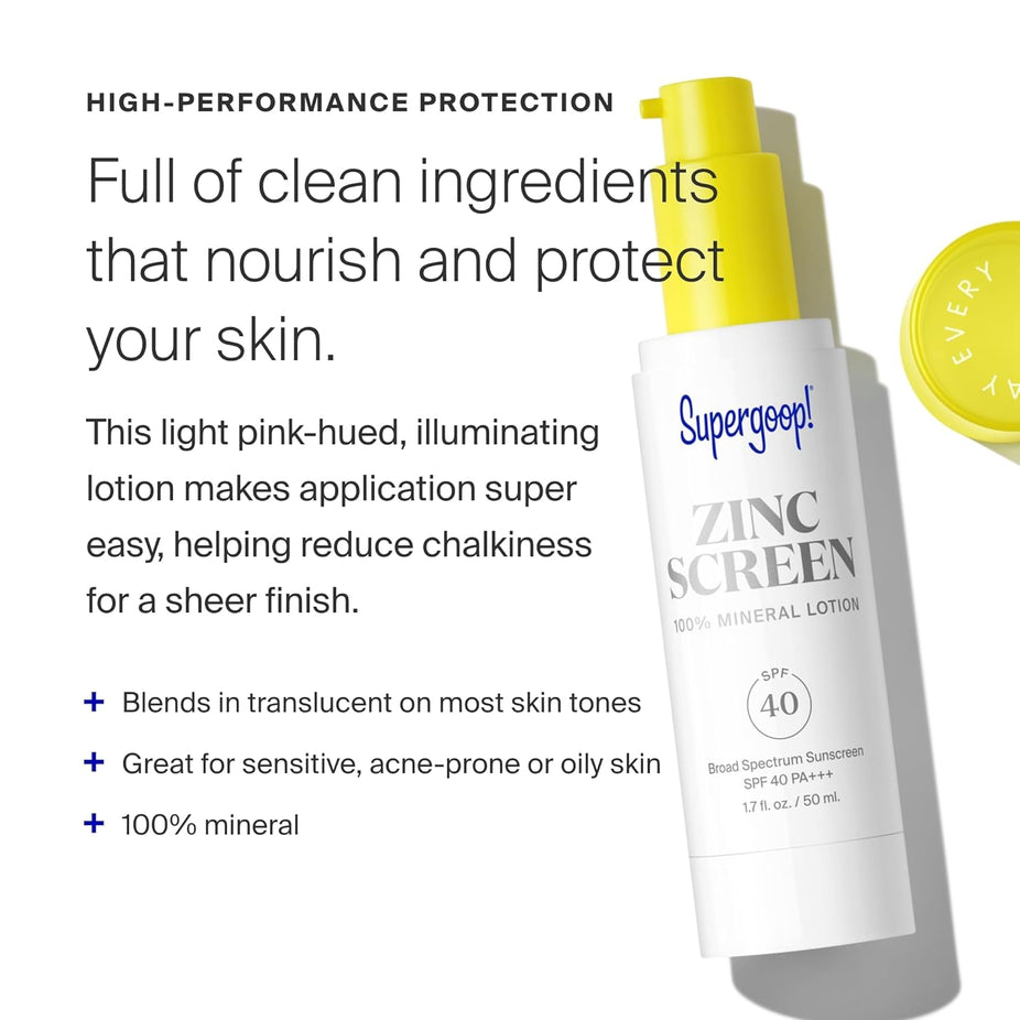 Zincscreen 100% Mineral Lotion Face Sunscreen SPF 40