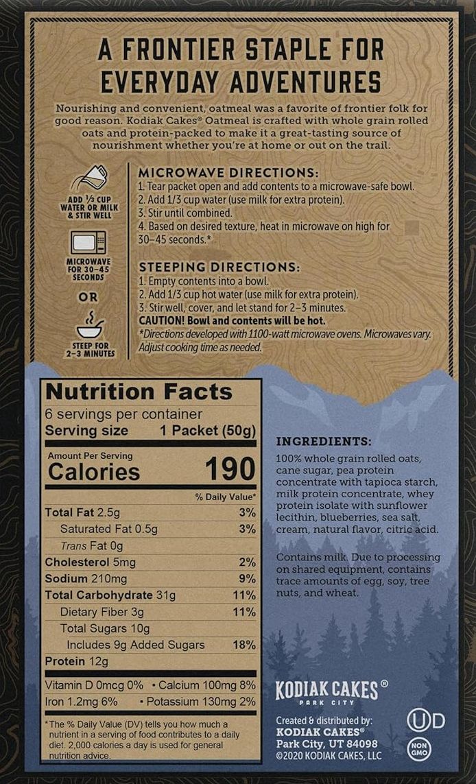 Kodiak ProteinPacked Instant Oatmeal Blueberries & Cream (6 CT) Martie