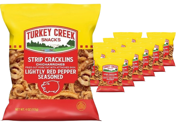 Strip Cracklins Chicharrones - Lightly Red Pepper Seasoned (12 Pack)