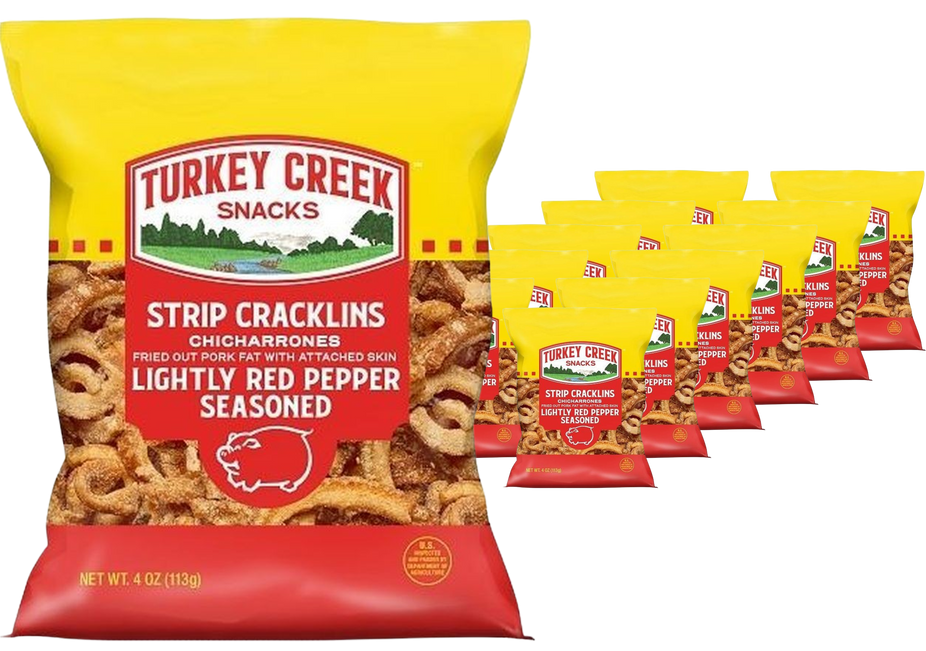 Strip Cracklins Chicharrones - Lightly Red Pepper Seasoned (12 Pack)