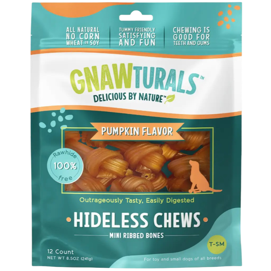 Hideless Chews Ribbed Bone Pumpkin Flavor Dog Treats