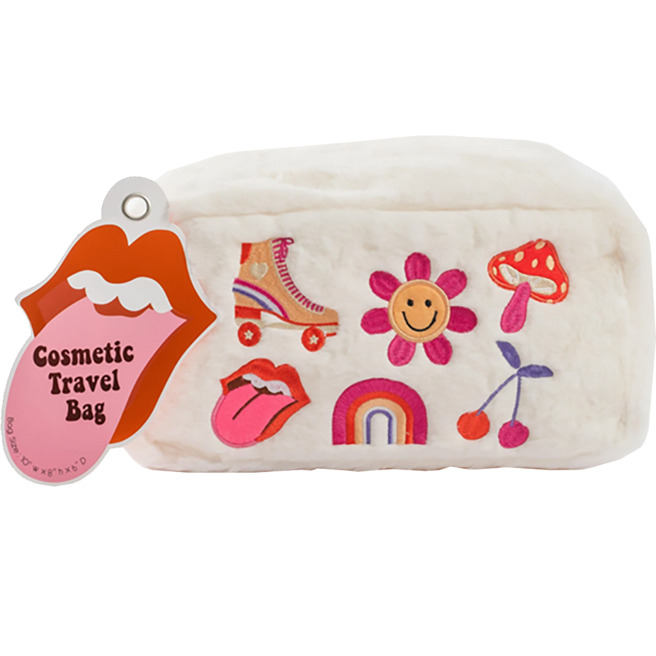 Retro Embroid Faux Fur Cosmetic Bag