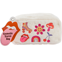 Retro Embroid Faux Fur Cosmetic Bag