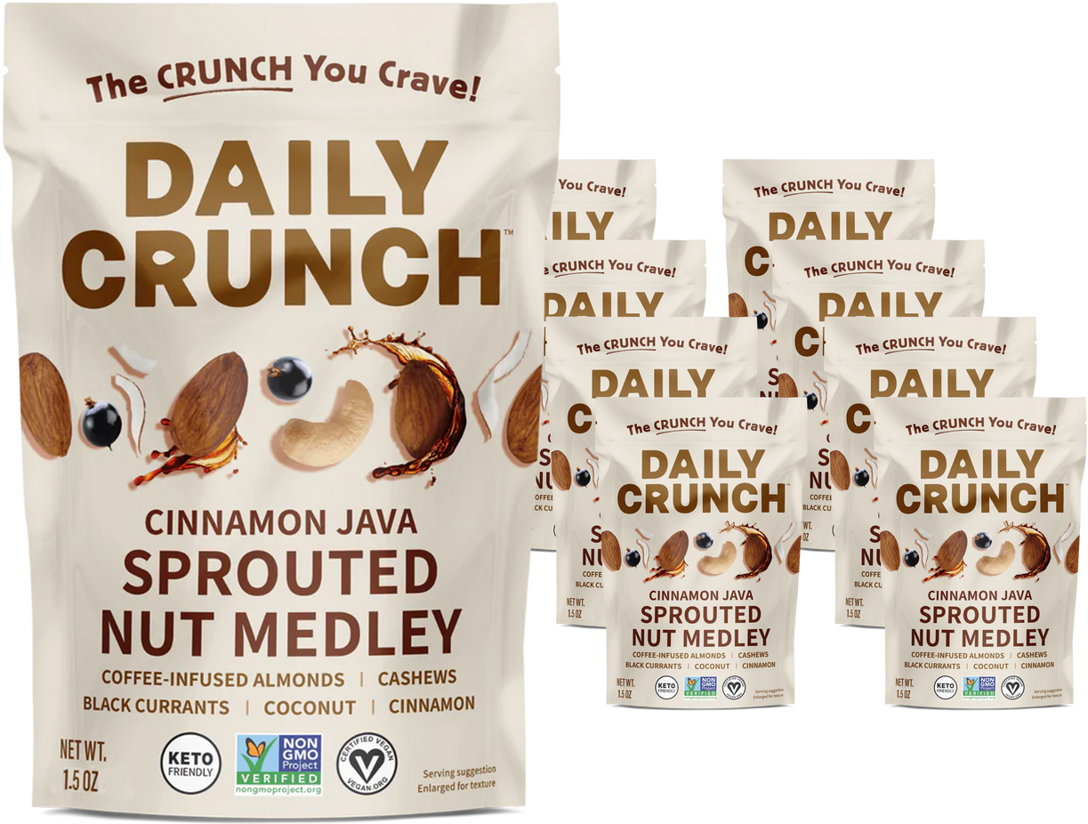 Sprouted Almonds and Cashews - Cinnamon Java and Coffee Soaked  (8 Snack Packs)