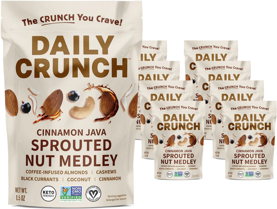 Sprouted Almonds and Cashews - Cinnamon Java and Coffee Soaked  (8 Snack Packs)