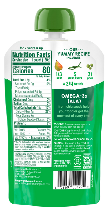Organic Superfoods Chia 2+ Years Pears Peas & Green Beans (4 Pack)