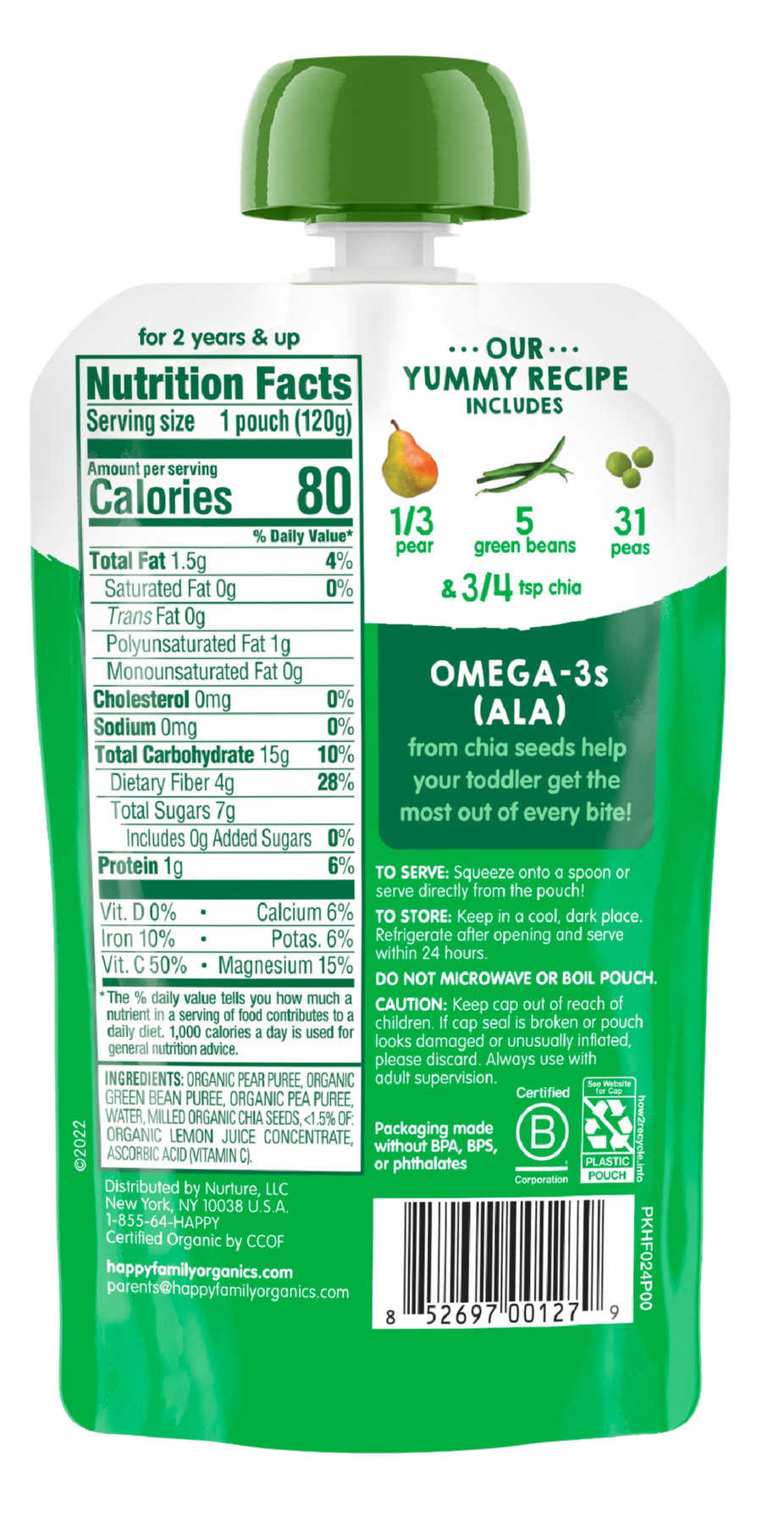 Organic Superfoods Chia 2+ Years Pears Peas & Green Beans (4 Pack)