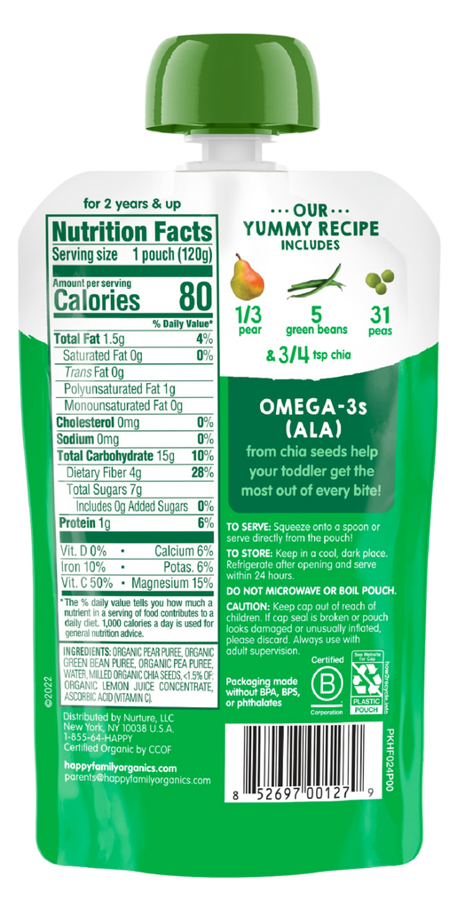 Organic Superfoods Chia 2+ Years Pears Peas & Green Beans (4 Pack)