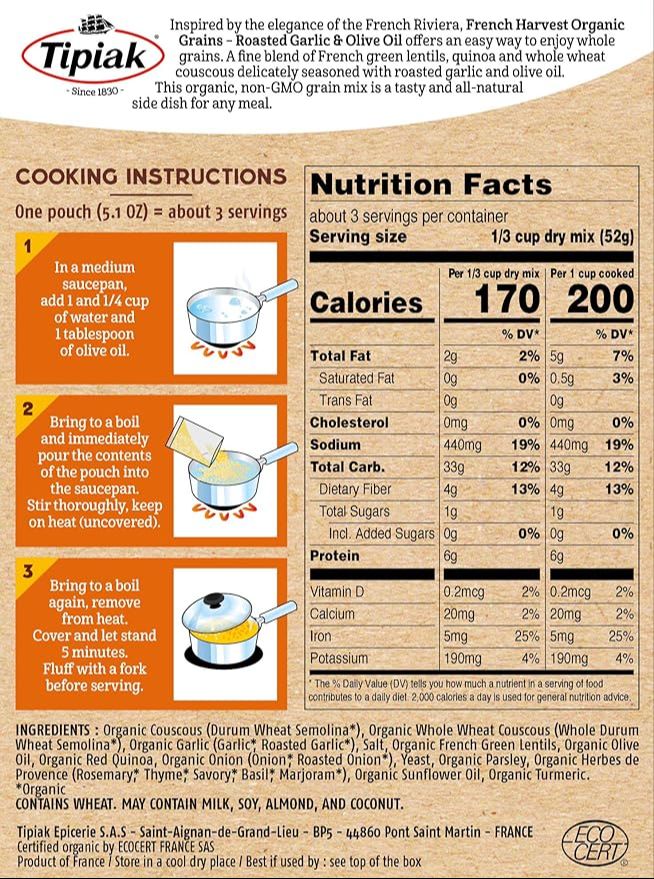 French Harvest Organic Grains - Roasted Garlic & Olive Oil (8 Pack)