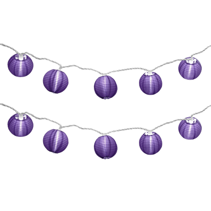 Electric String Lights with 10 Nylon Lanterns - Purple