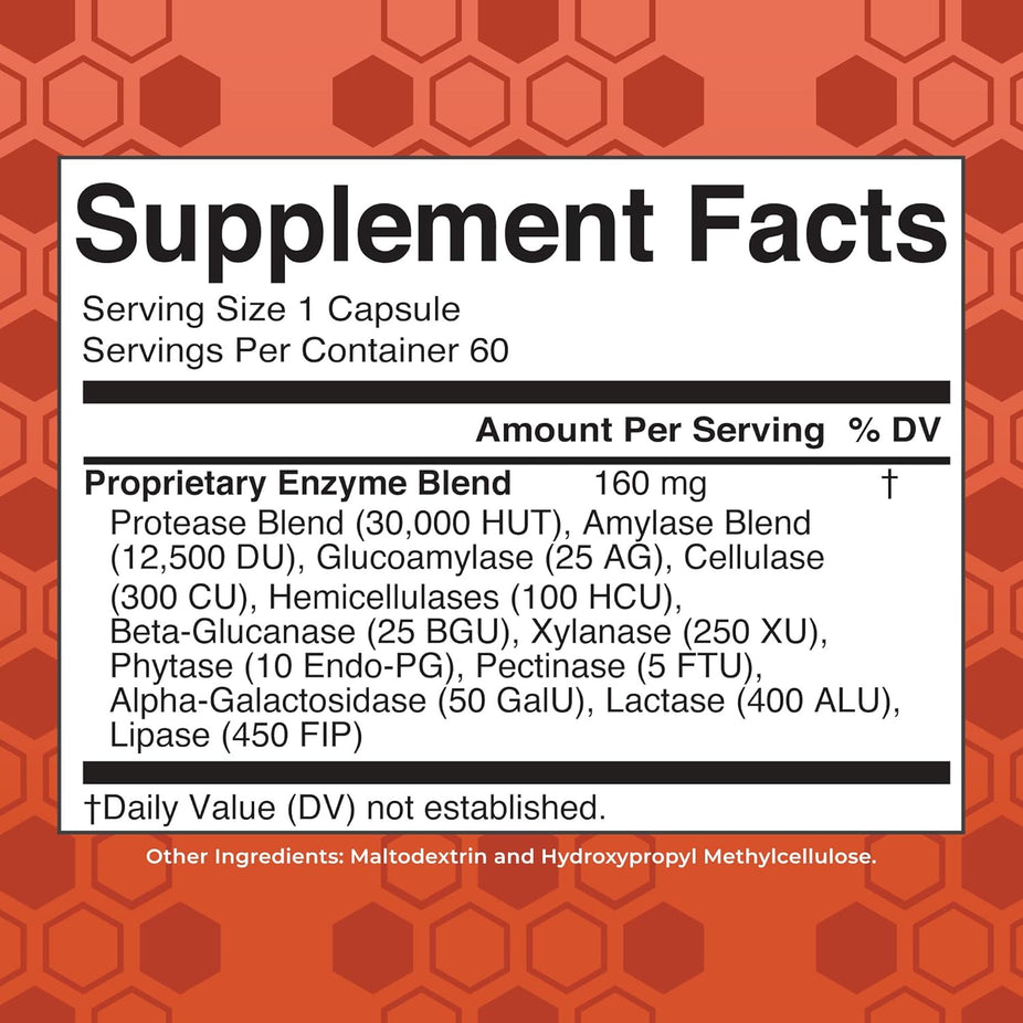 Enzymes Gluten Digestive Dietary Supplement - 60 Tablets