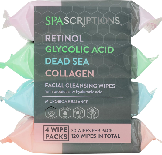 Assorted Facial Cleansing Wipes - Collagen / Dead Sea / Charcoal / Retinol - 120 count