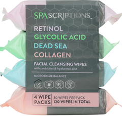 Assorted Facial Cleansing Wipes - Collagen / Dead Sea / Charcoal / Retinol - 120 count