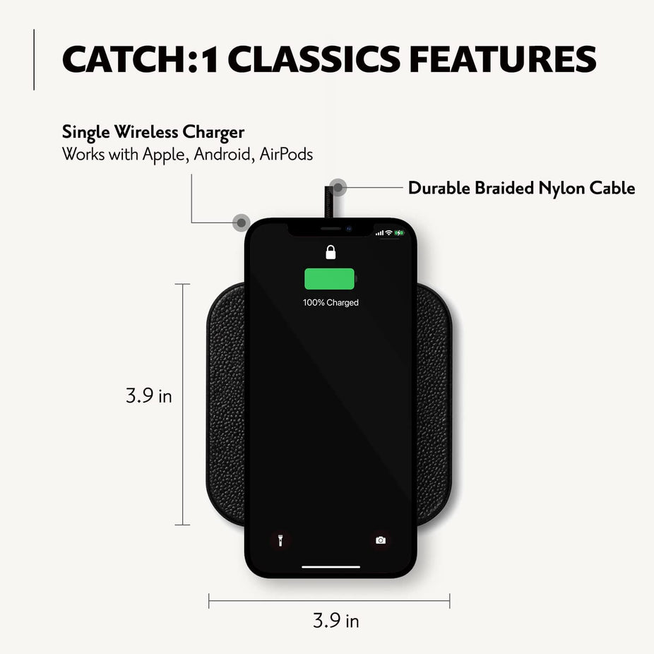 CATCH 1 Single-Device Charging Pad Leather - Black