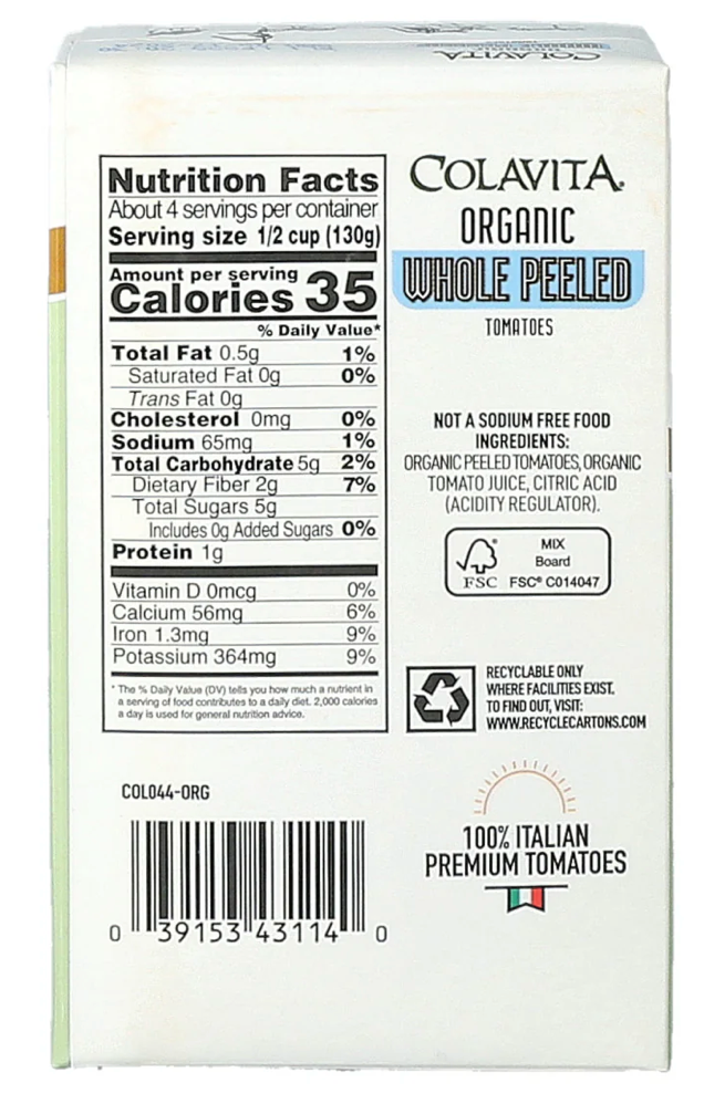 Organic Whole Peeled Tomatoes (12 Pack)