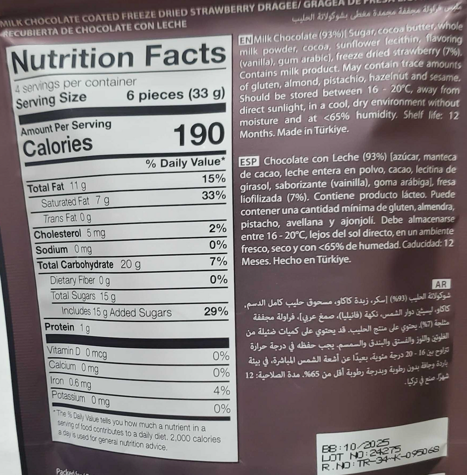 Milk Chocolate Coated Freeze Dried Sour Strawberry