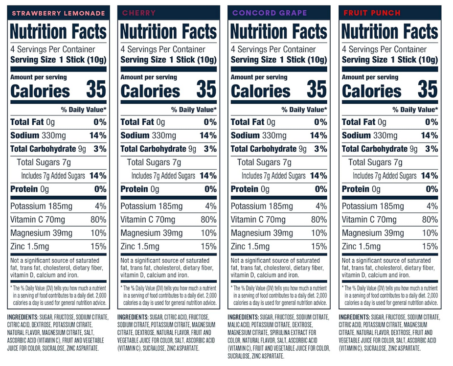 Dehydration Electrolyte Drink Variety Mix - Grape, Fruit Punch, Straw Lemonade, Cherry (8 CT)