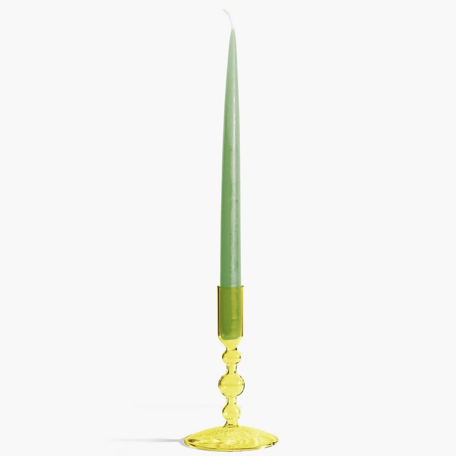Glass Candlestick Holder (Short) - Yellow