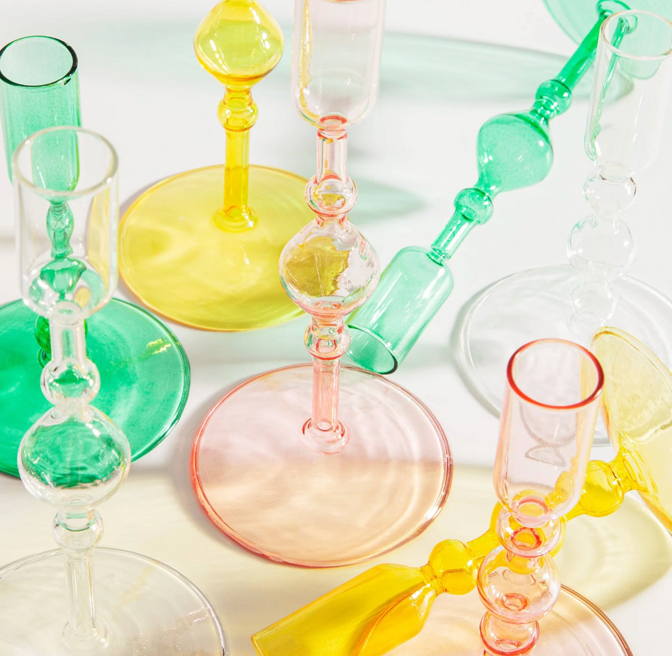 Glass Candlestick Holder (Short) - Yellow