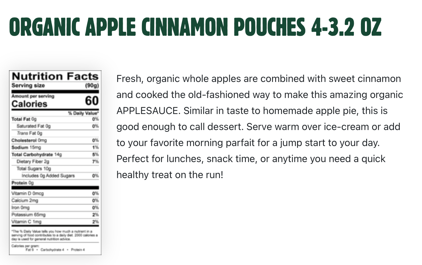Organic Cinnamon Apple Sauce (4 Pack)