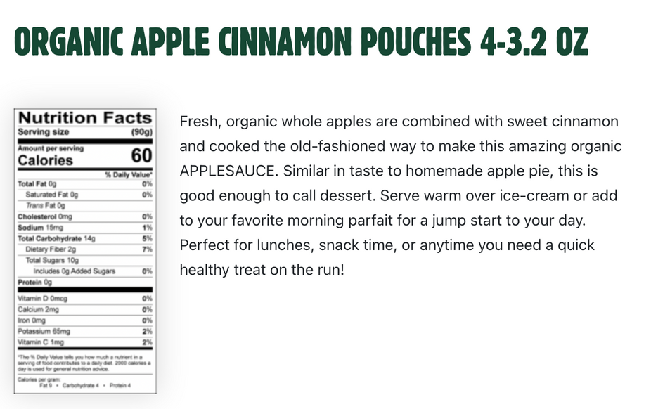 Organic Cinnamon Apple Sauce (4 Pack)