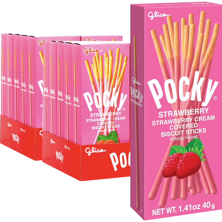 Pocky Strawberry Cream Covered Biscuit Sticks (20 CT)