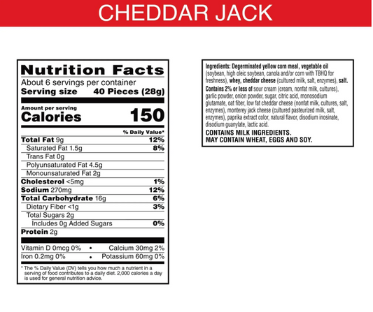 Nutrition Information - Puff'd Cheddar Jack Cheesy Baked Snacks (6 Pack)