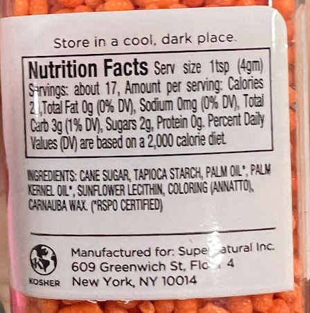 Nutrition Information - Sprinkles, Orange Softies