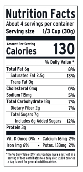 Nutrition Information - Chocolate Peanut Butter Granola (10 Pack)