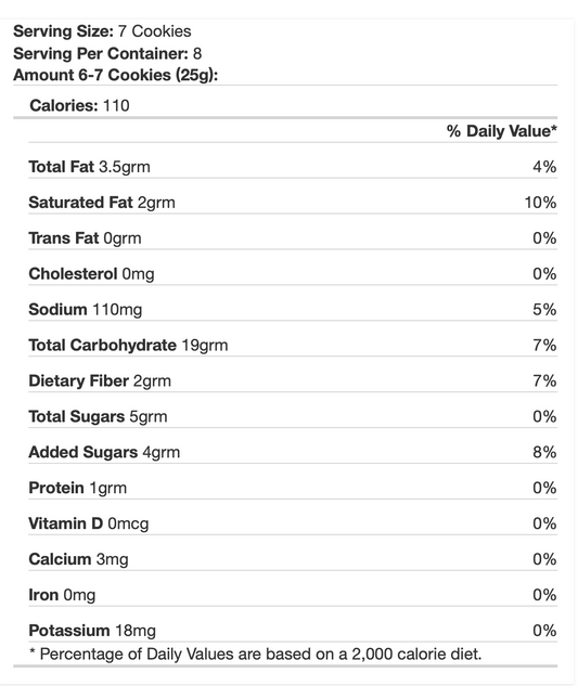 Nutrition Information - Plant Based Bolt Cookies - Non-Stop Choc