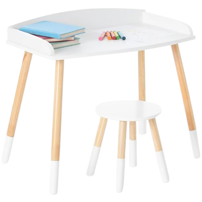 Modern Study Desk And Stool Set - White/Natural