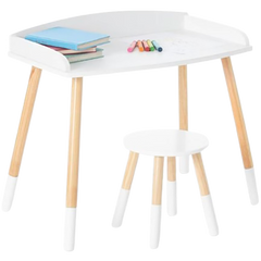 Modern Study Desk And Stool Set - White/Natural