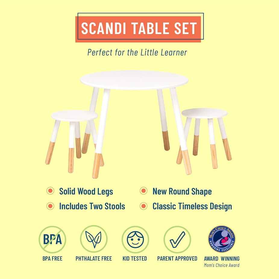 Scandi Table And Chair Set - White/Natural