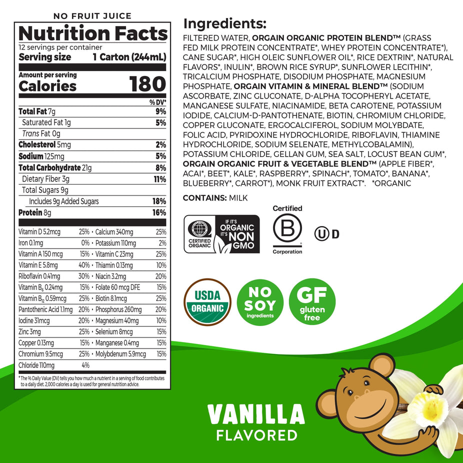 Organic Kids Nutritional Protein Shake - Vanilla (12 Pack)