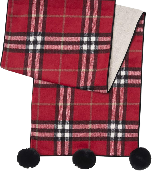 Table Runner - Red Plaid Pom