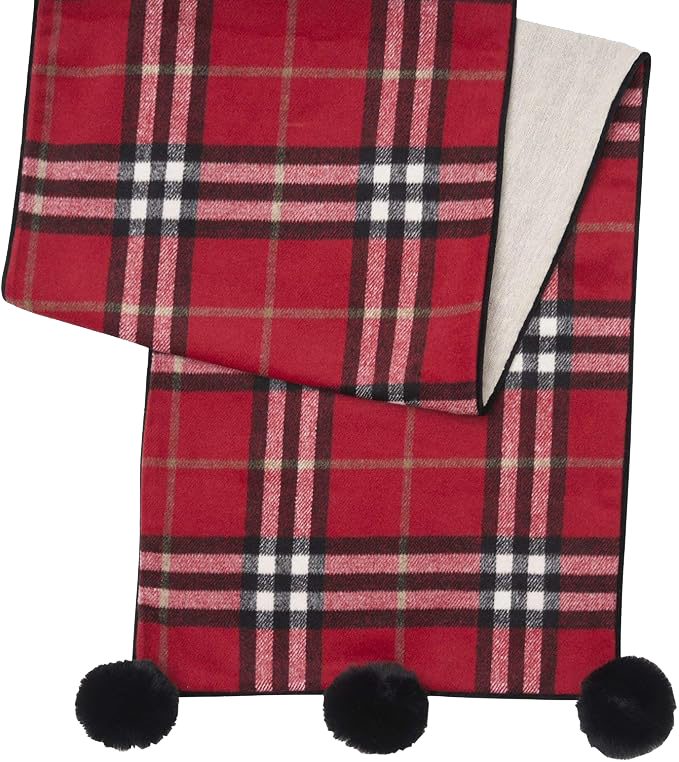 Table Runner - Red Plaid Pom