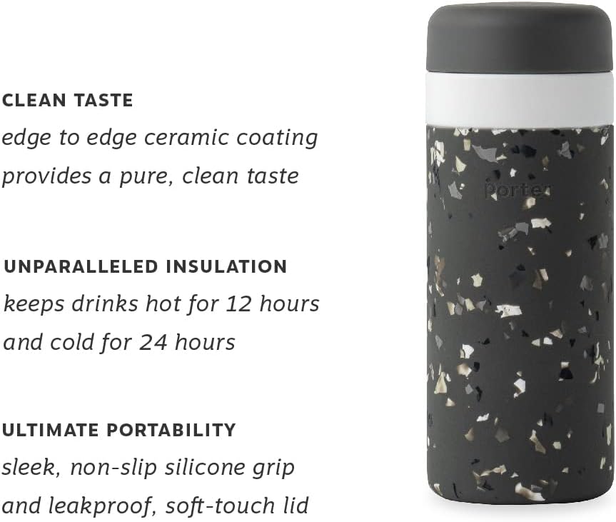 Porter Insulated Ceramic Large Bottle 16oz - Terrazzo Charcoal