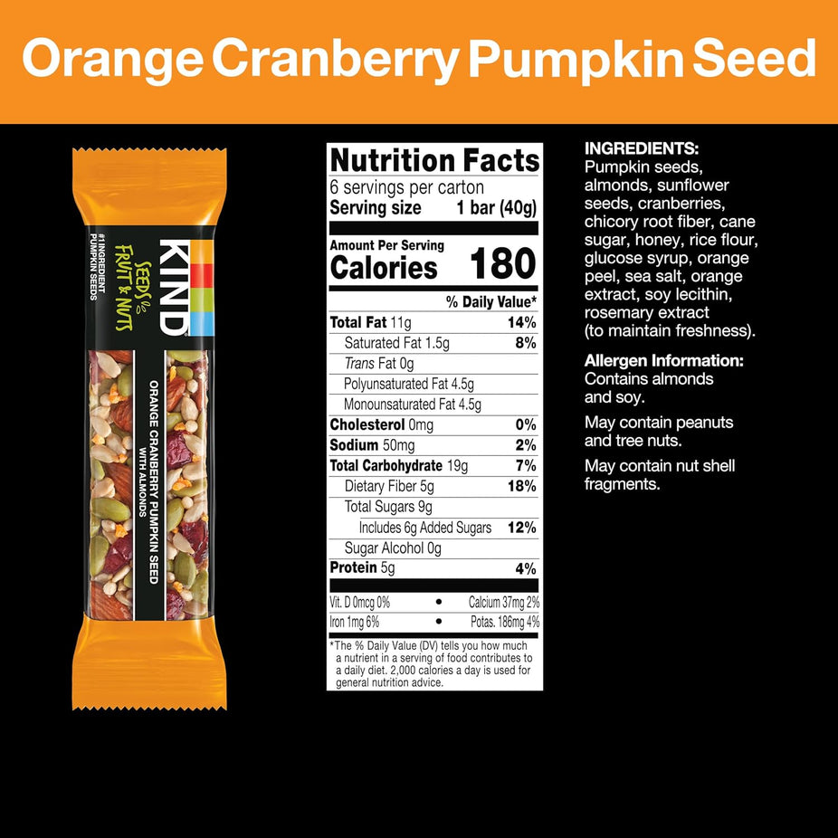 Seeds Fruit & Nuts Snack Bars - Orange Cranberry Pumpkin Seeds (6 CT)