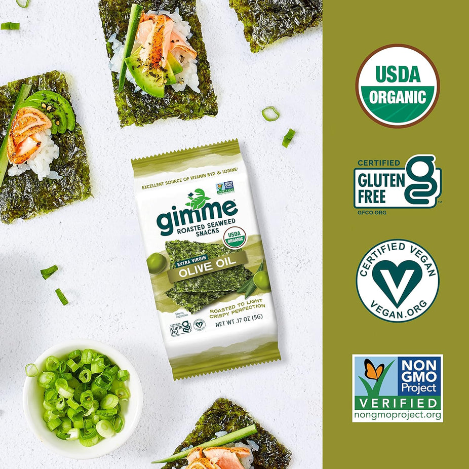 Organic Extra Virgin Olive Oil  Roasted Seaweed (6 Pack)