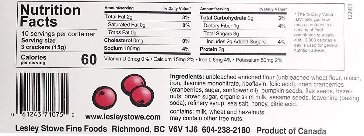 Raincoast Crisps Cranberry & Hazelnut Crackers (wrong image)