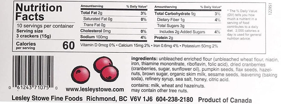 Raincoast Crisps Cranberry & Hazelnut Crackers (wrong image)