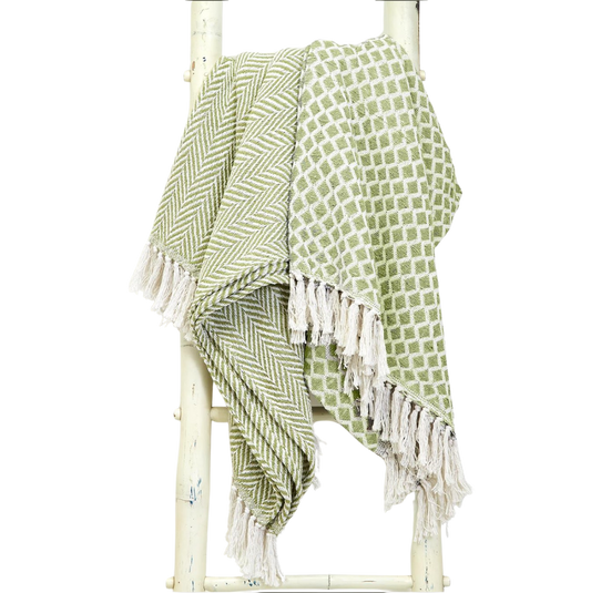 Blankets, Countryside Comfort Green Throw with Fringe - Cotton (1 CT)