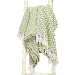 Blankets, Countryside Comfort Green Throw with Fringe - Cotton (1 CT)