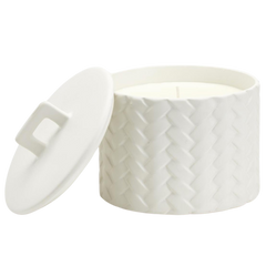 24oz White Basket Weave Filled Candle with Fig Scent - 60 hrs